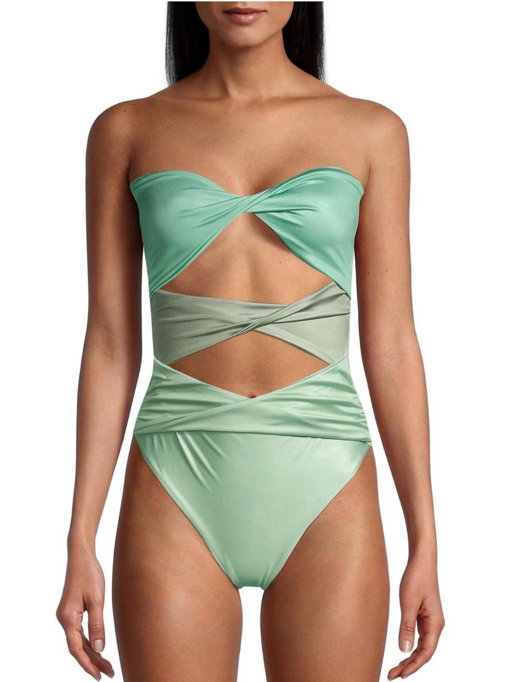 BAOBAB Ola One-Piece Swimsuit, Size Large Strapless Mint Twist Cutout